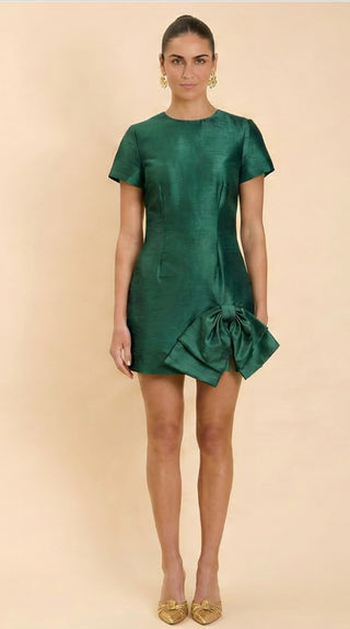 Carter Bow Mini Dress, Emerald Green