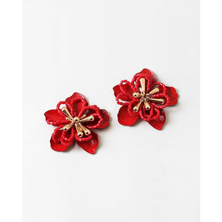 Red Floral Statement Earrings