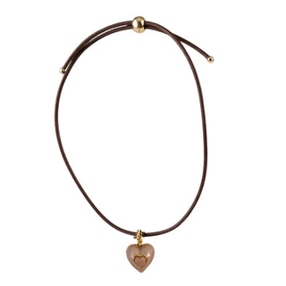 Heart Leather Cord Necklace Brown