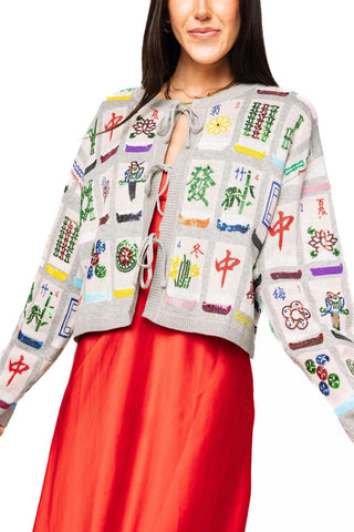 Grey Mahjong Tile Up Cardigan