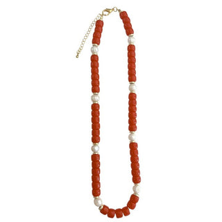 Victory Beaded Pearl Necklace - Red