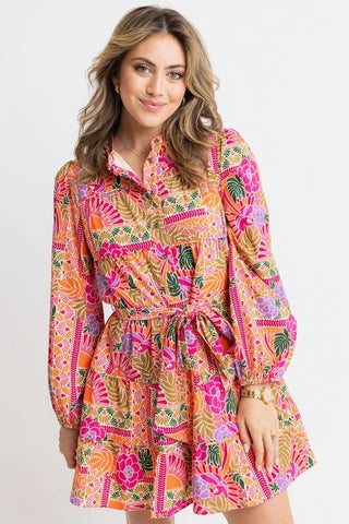 Toucan Scarf Belted Dress