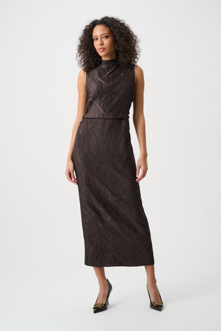Pleated Satin Sleeveless Midi Dress, Mocha