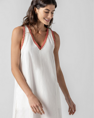 Crochet Trim V Neck Dress, Ivory