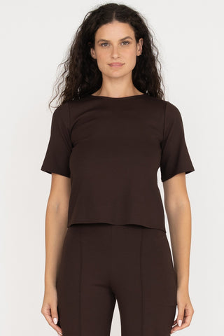 Ponte Knit Extended Short Sleeve , Chocolate