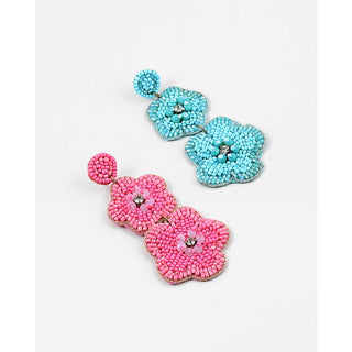 Pink Beaded Flower Earrings