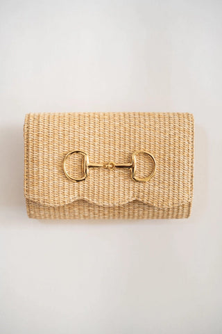 Scalloped Ruby Straw Clutch, Snaffle
