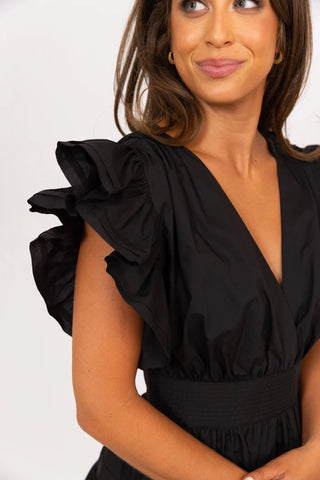 Black Wrap Ruffle Dress