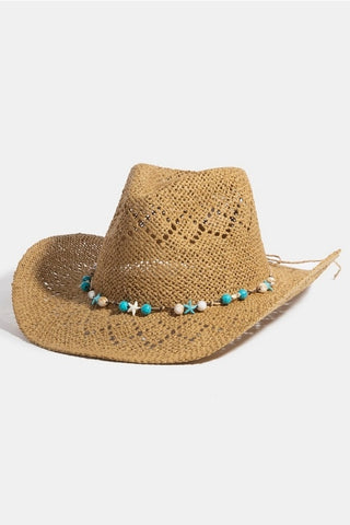Turquoise Shell Western Straw Hat