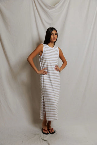 Lanell Stripe Supima Cotton Dress, Driftwood Stripe