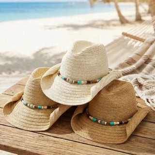 Beaded Straw Western Hat, Tan