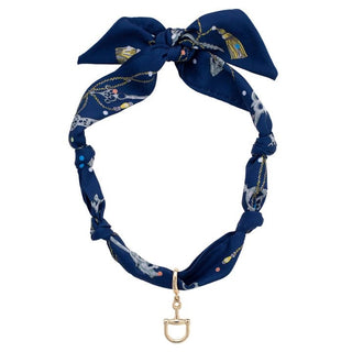 Cinnamon Horsebit Scarf Necklace, Navy