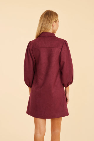 Faux Suede Puff Sleeve Dress, Burgundy