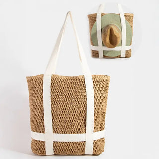 Braided Hat Carrier Tote, Tan