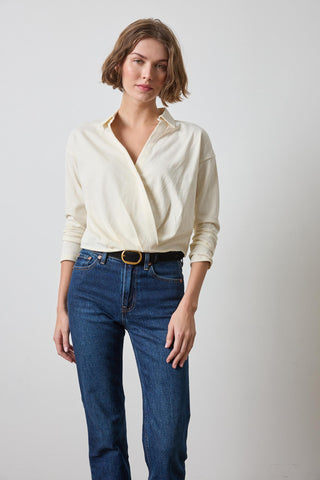 Faux Wrap Collared Top, Rope