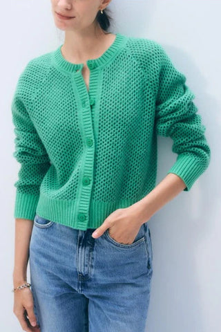 Cashmere Mesh Cardigan, Retro Green