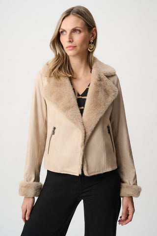 Faux Suede Jacket With Fur Collar Style