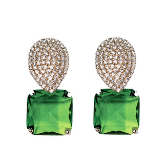 Retro Pave Crystal Peridot Earrings