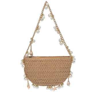 Seashell Pearl Straw Shoulder Bag
