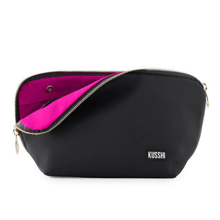 Signature Makeup Bag, Black/Pink