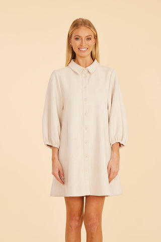Faux Suede Puff Sleeve Dress, Cream