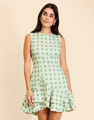 Brigid Mini Dress, Evergreen Lattice