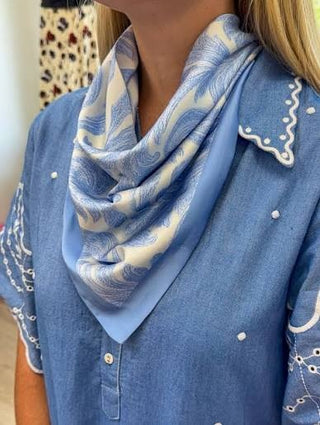 Game Day Scarf, Powder Blue Paisley