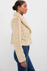 Davy Crop Jacket, Latte Striped Fur