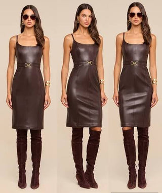 Halia Buckle Midi Dress, Coffee Bean