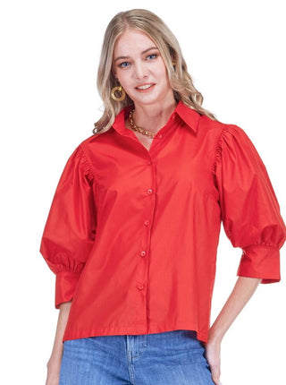 Puff Sleeve Classic Blouse, Red