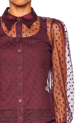 Sophie L/S Blouse, Deep Sangria Swiss Dot