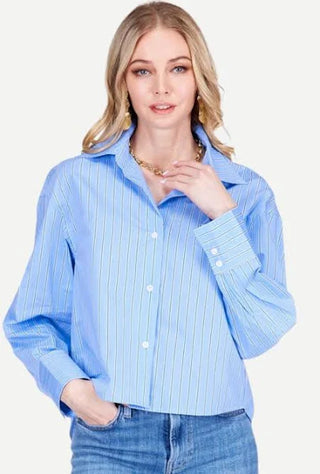 Crop Blouse, Blue Stripe